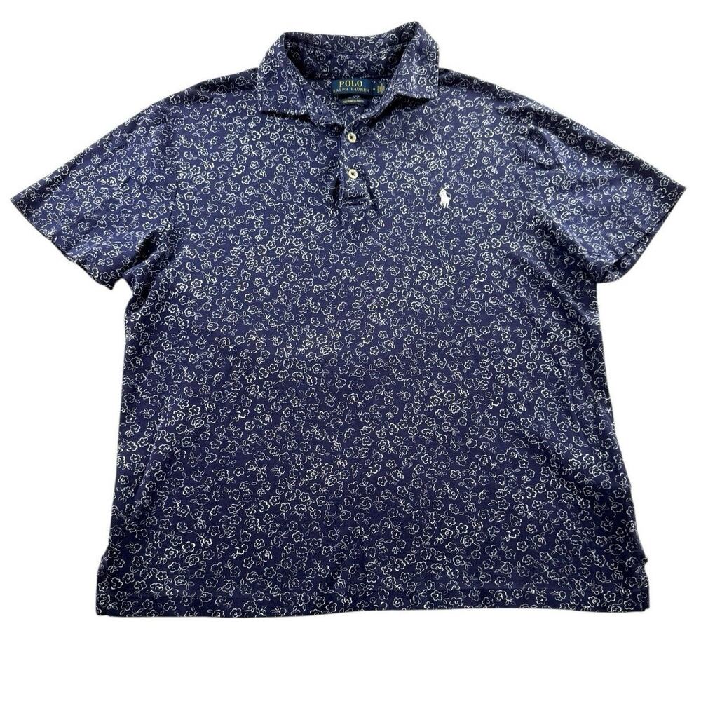 Polo Ralph Lauren Polo Shirt Mens M Custom Slim Blue Floral Short Sleeve Print